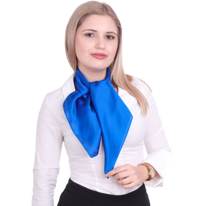 Dámský šátek Saténový květy 70x70 cm modrá